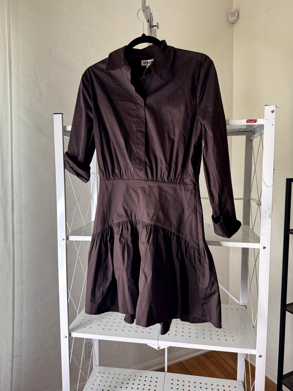 STAUD Rocco Mini Dress in Dark Brown  New